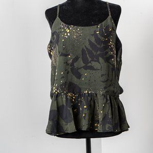 NWTBar III Green Crepe Ruffle Printed Halter Top L
